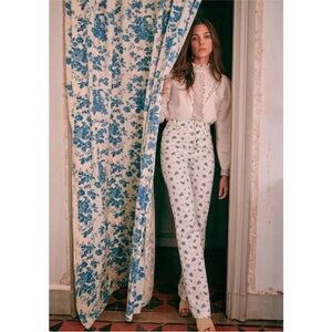 Sezane Justin Trousers White and Blue Floral Jeans - EU 36 = US 4